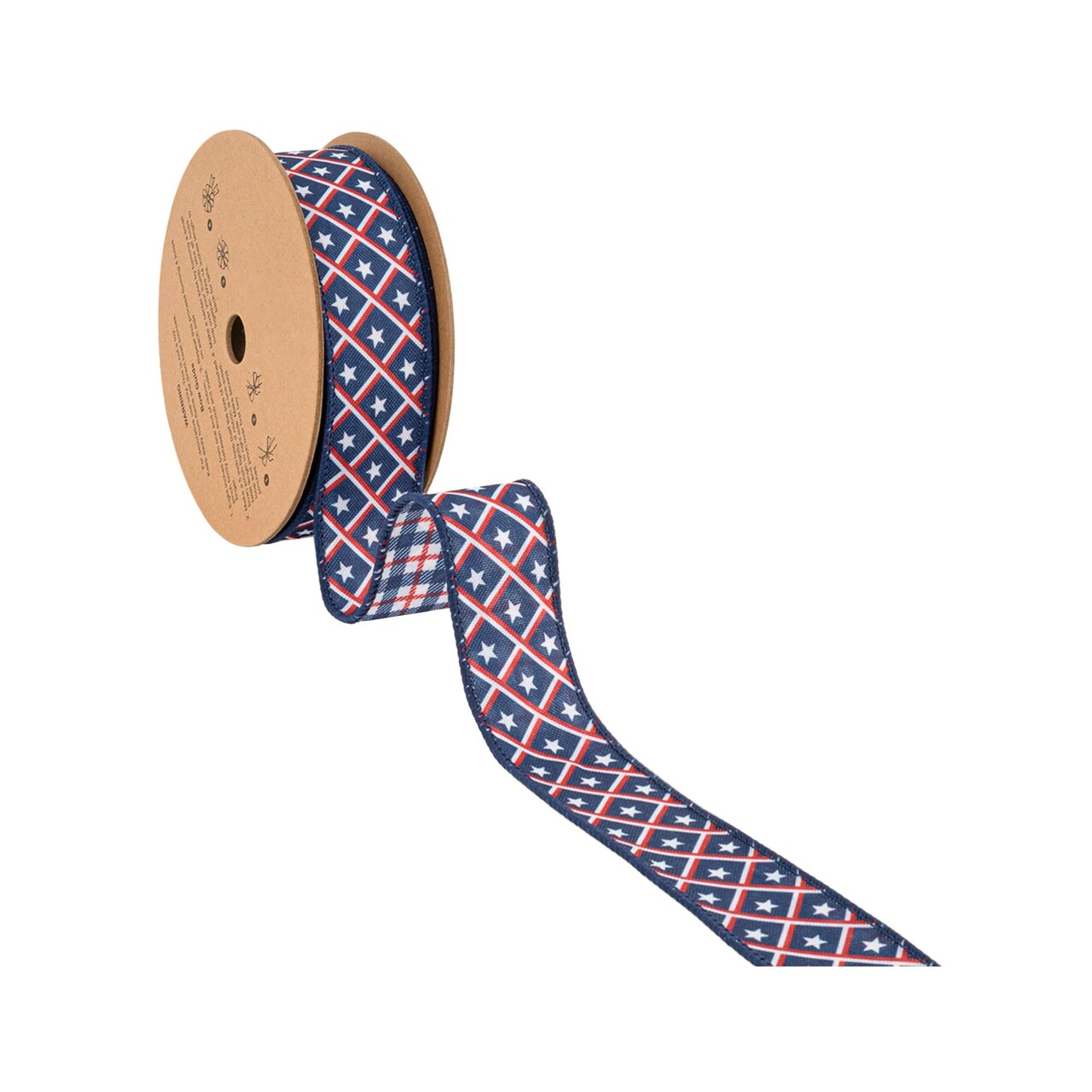 LaRibbons 1 1/2" Wired Ribbon | Patriotic Diamond Stars/Plaid | 10 Yard Roll